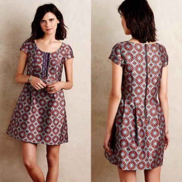 Anthropologie Dresses & Skirts - NWT Anthropologie HD in Paris Viera Jacquard Geometric Dress Orange Blue 14